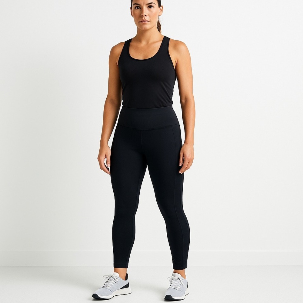 REI Co-op High Waist Black Leggings 2XL Workout Pants Mesh Trim Reflective Ankle